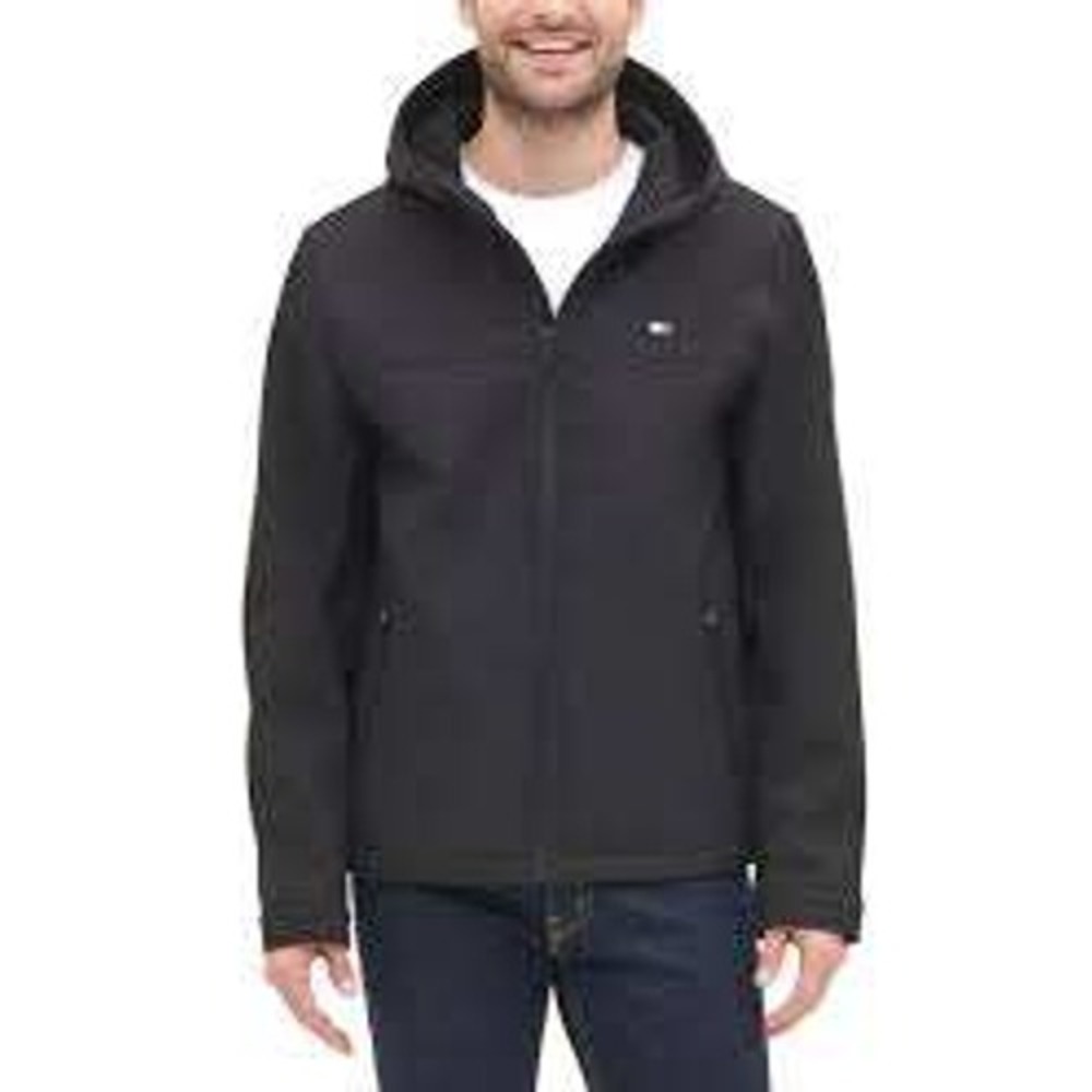 Tommy Hilfiger Mens Black Softshell Sherpa Lined Hooded Jacket Water Resistant S